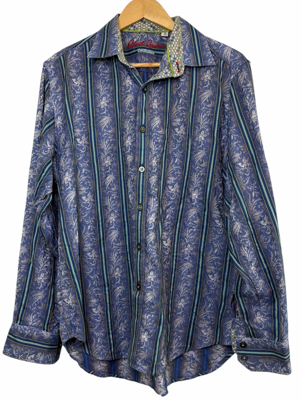 Robert Graham Exclusive Striped Paisley Button Shirt Blue Men’s M